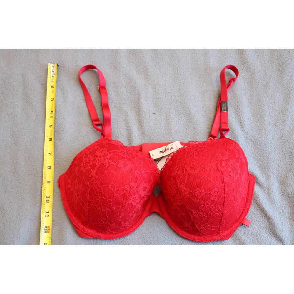 Victoria’s Secret PINK Bra 36D Red Lace Adjustable Clip Strap Lingerie Floral - Picture 2 of 8